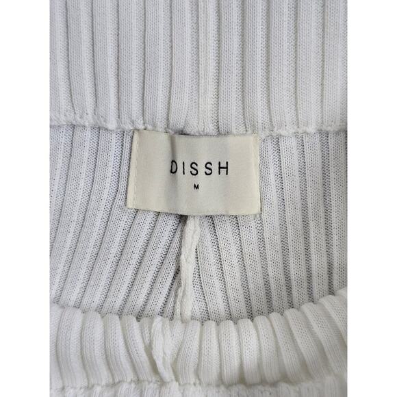DISSH Women’s Medium Wide Leg Ribbed White Lounge High Rise Pants Retro Minimal
